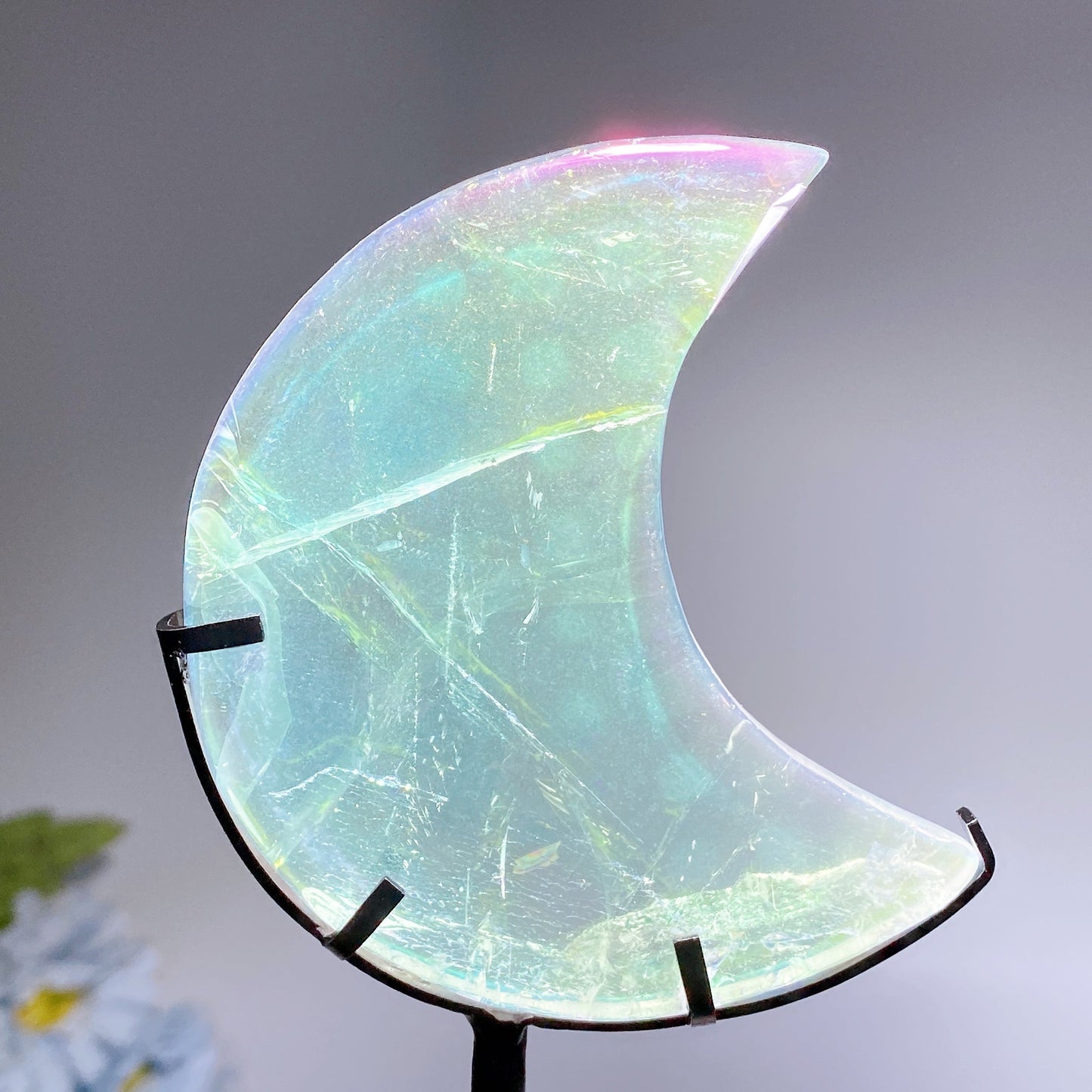 Aura Angel Clear Quartz Moon Carving with Stand Crystal Healing Bulk Wholesale
