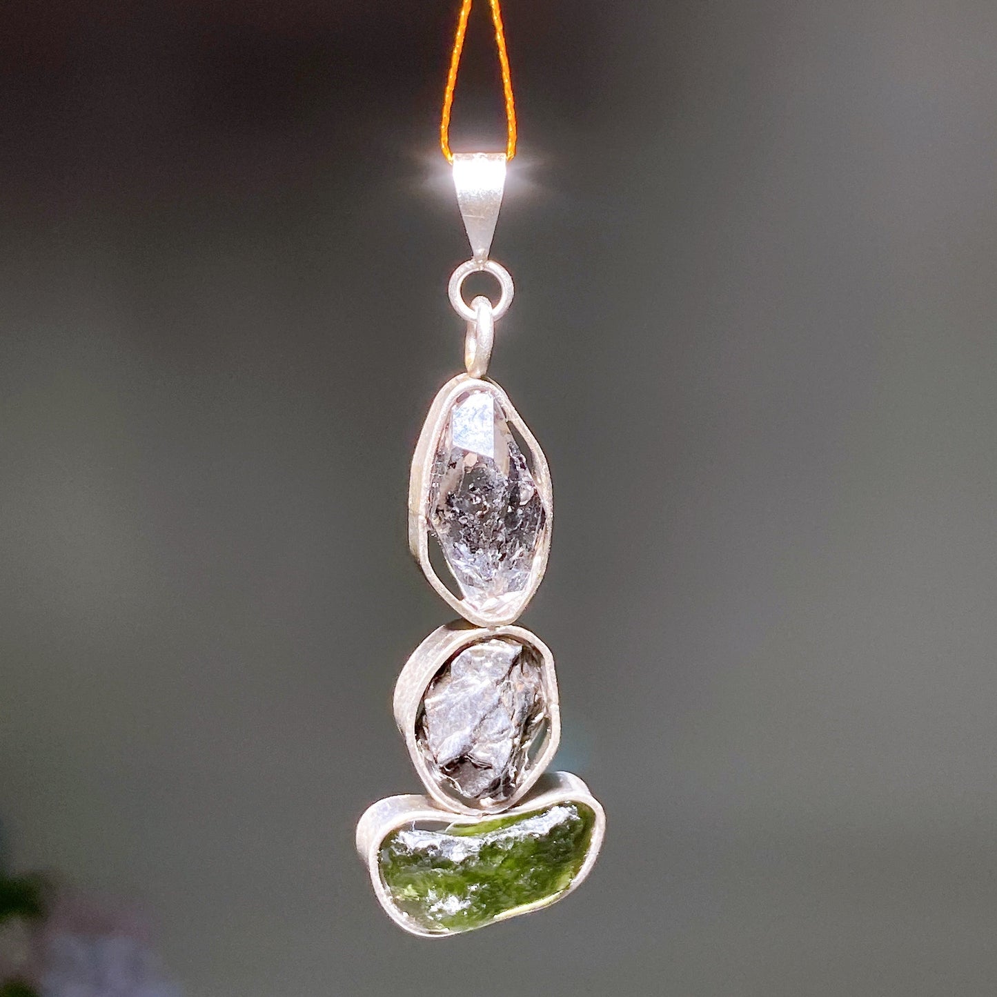 Sterling Silver Herkimer Diamond Campo Meteorite Moldavite Pendant Crystal Healing Bulk Wholesale