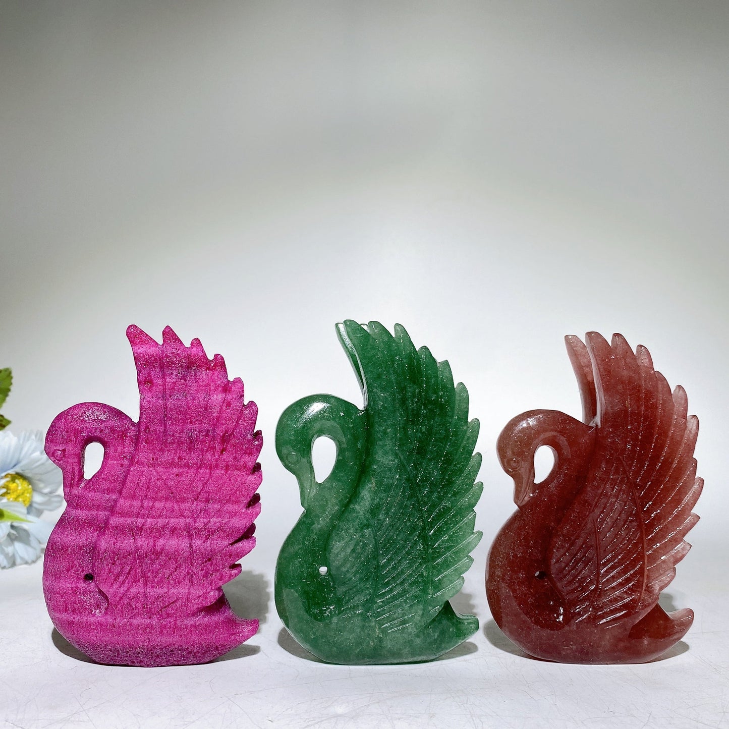 4.5" Crystal Strawberry Quartz Honeycomb Calcite Swan Carving Crystal Healing Bulk Wholesale