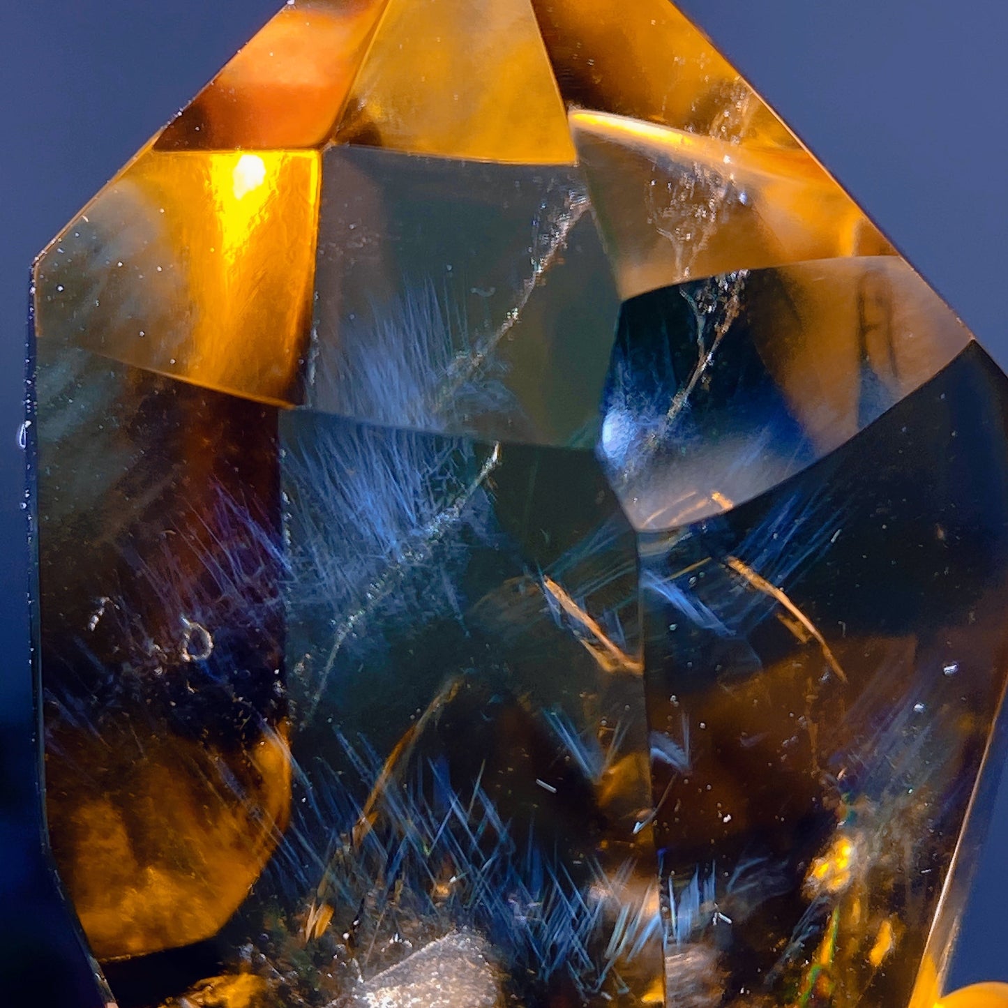 2.5" Unique Blue Needle in Citrine with Rainbow Point Crystal Healing Bulk Wholesale