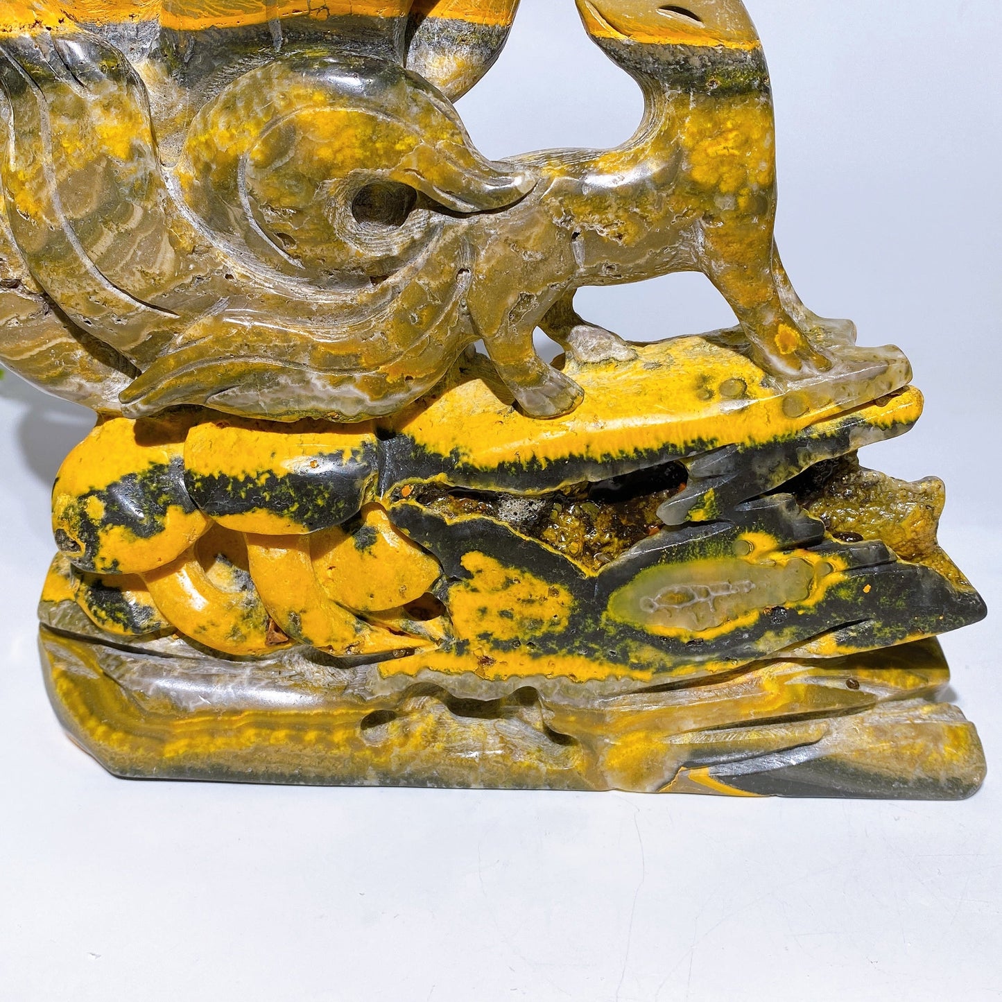 18cm Unique Bumblebee Jasper Nine-tails Fox Carving Crystal Healing Bulk Wholesale