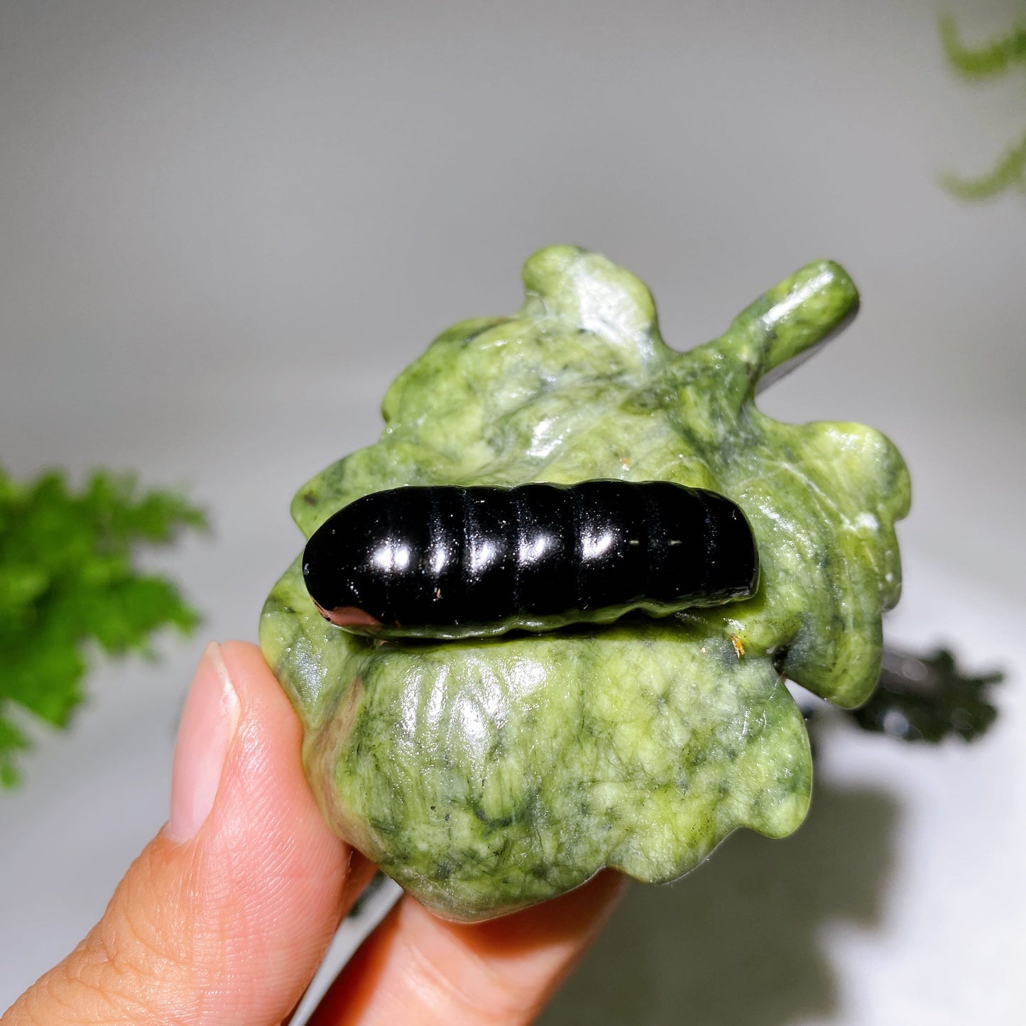 2.7" Crystal Silkworm on Serpentine Leaf Carving Crystal Healing Bulk Wholesale