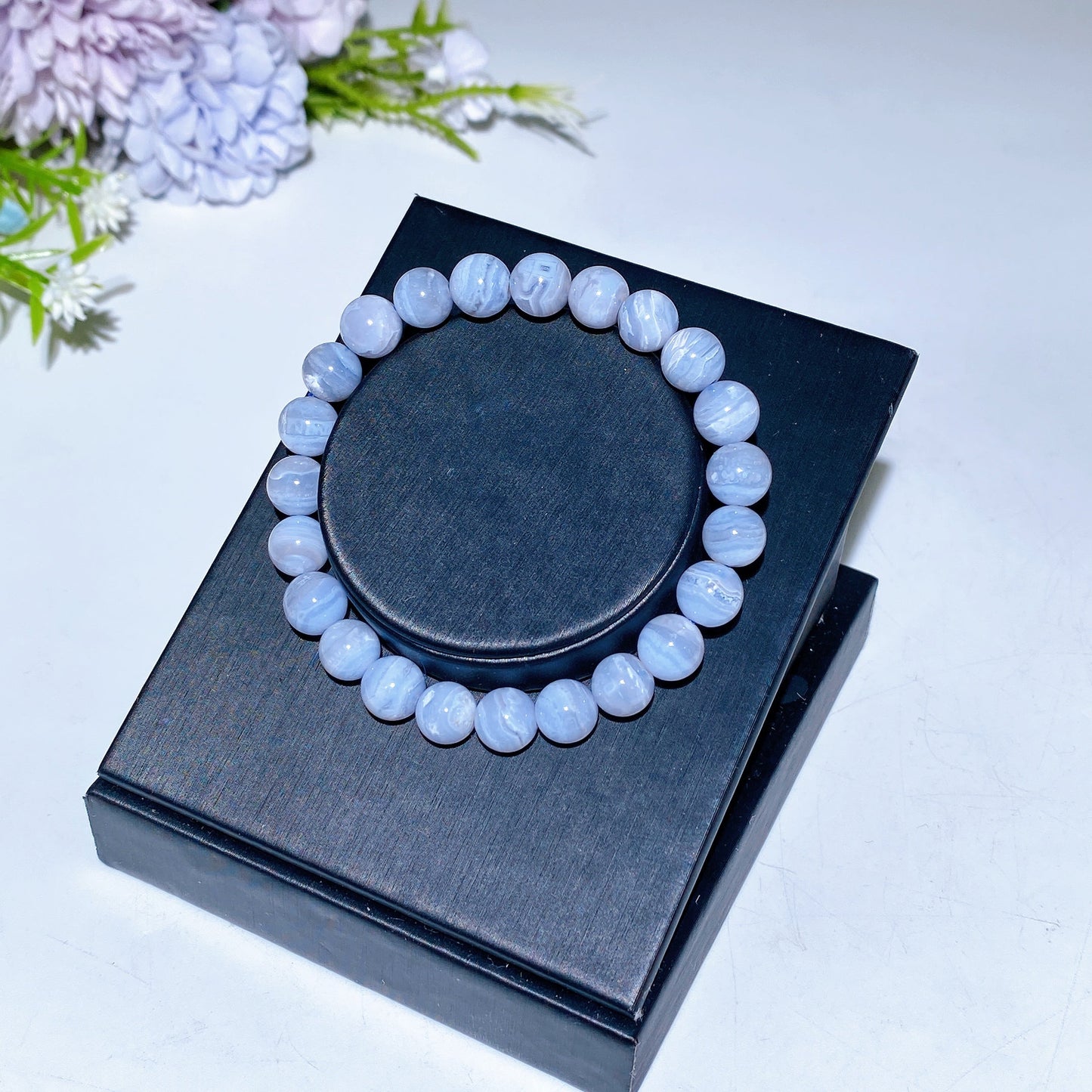 7-8.5mm Blue Lace Agate Bracelet Crystal Healing Bulk Wholesale