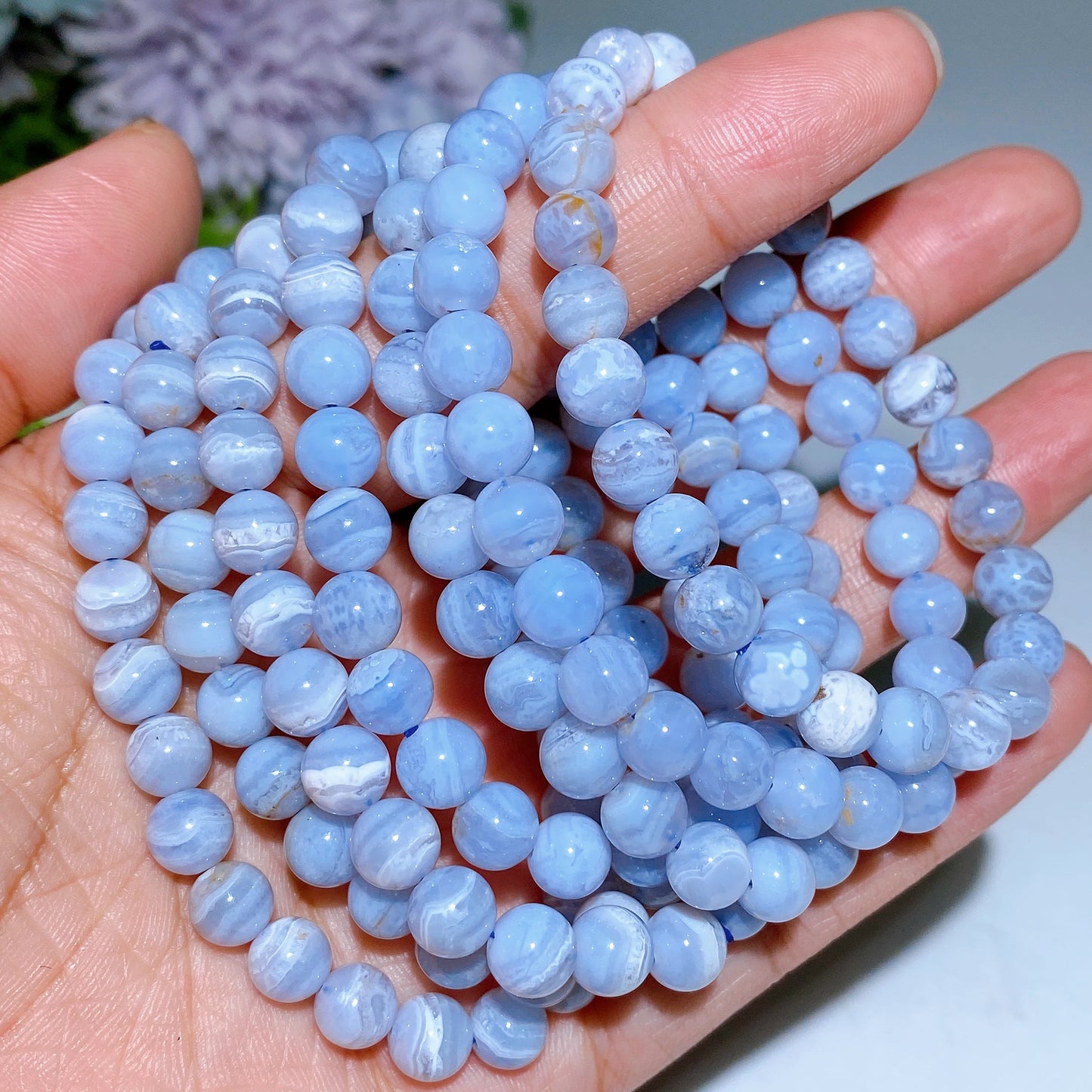7-8.5mm Blue Lace Agate Bracelet Crystal Healing Bulk Wholesale