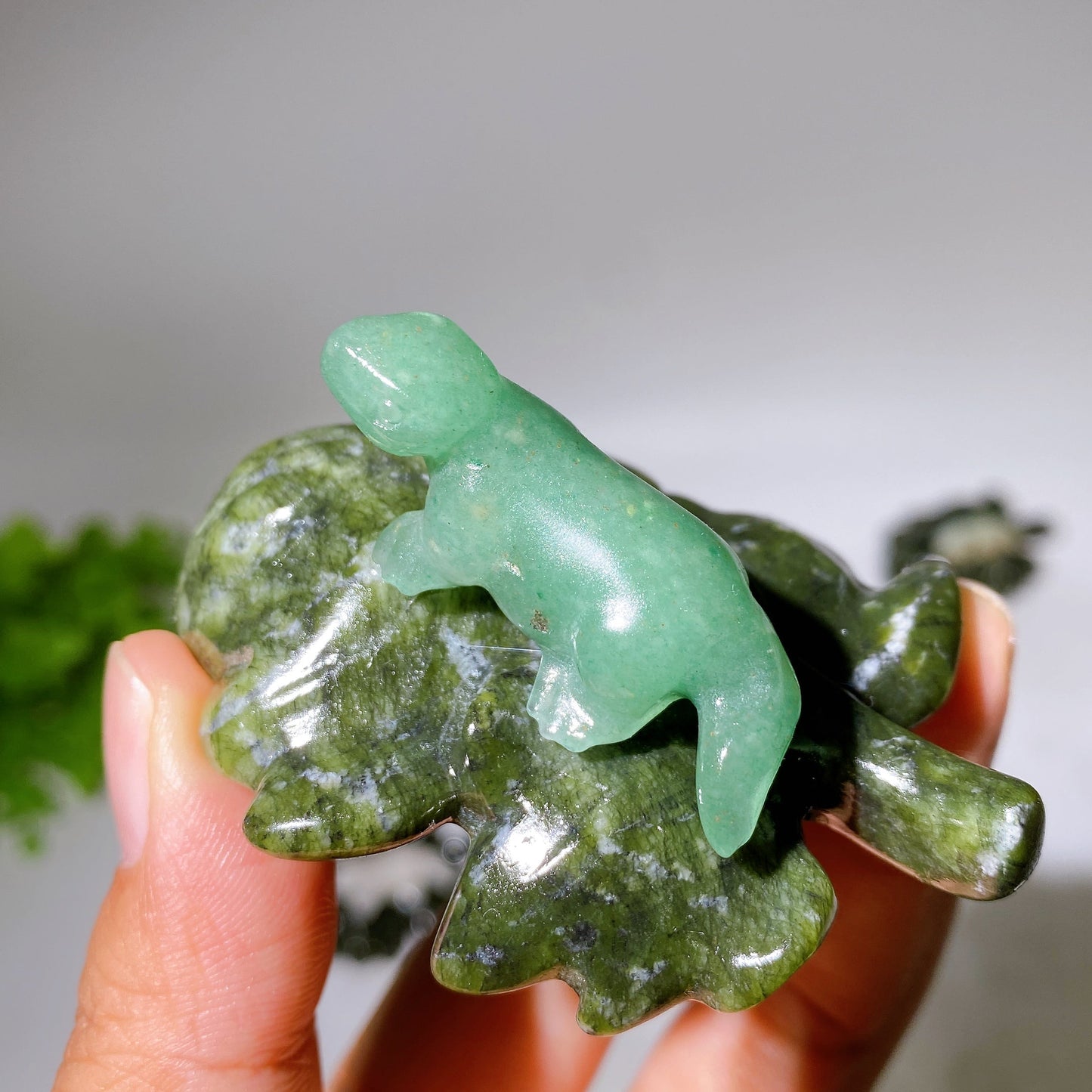 2.7" Crystal Dinosaur on Leaf Carving Crystal Healing Bulk Wholesale