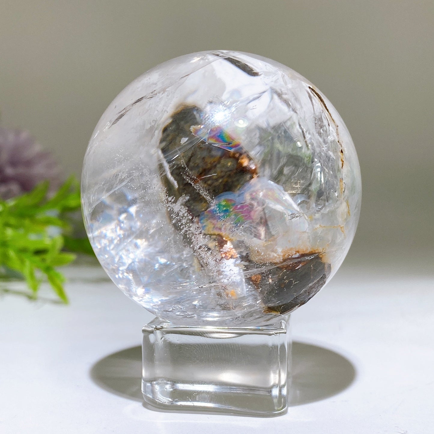 50mm Unique Strong Rainbow with Inclusion Quartz Sphere Crystal Healing Bulk Wholesale