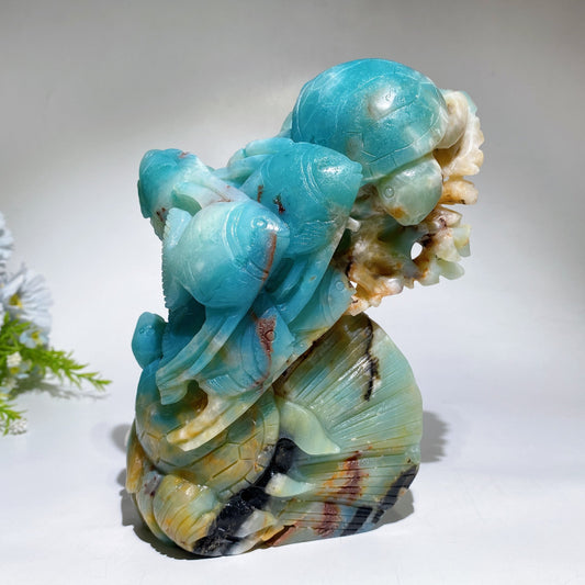 Hand Carved Unique Caribbean Calcite Ocean World Fish Turtle Coral Shell Carving Free Form Crystal Healing Bulk Wholesale