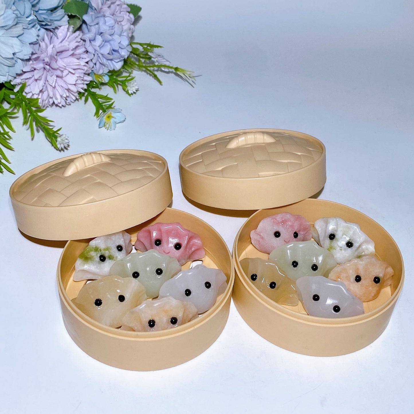 Crystal Steam Dumplings Carving in Plastic Steamer Crystal Healing Bulk Wholesale