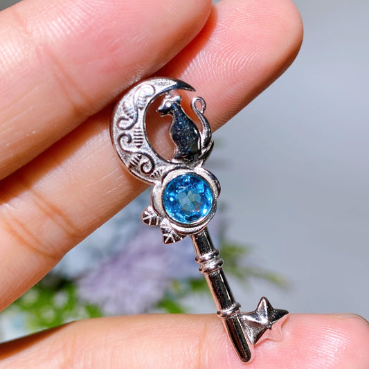 925 Silver Moon & Fox Amethyst Blue Topaz Pendant Crystal Healing Bulk Wholesale