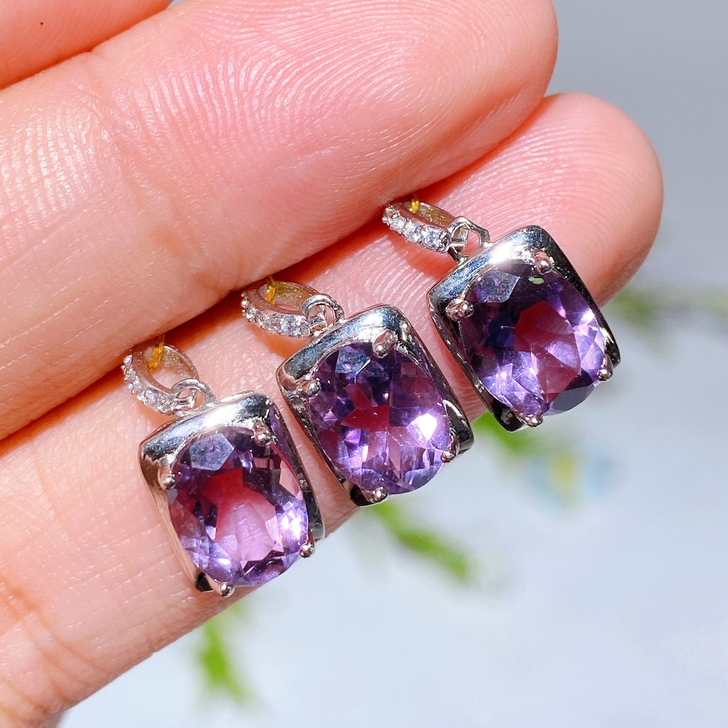 925 Silver Faceted Amethyst Pendant Crystal Healing Bulk Wholesale