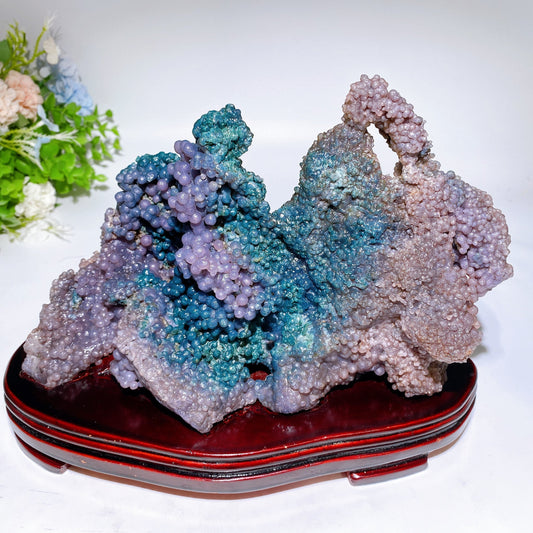 23cm Large unique Grape Agate Specimen with Free Wooden Stand Crystal Healing Bulk Wholesale