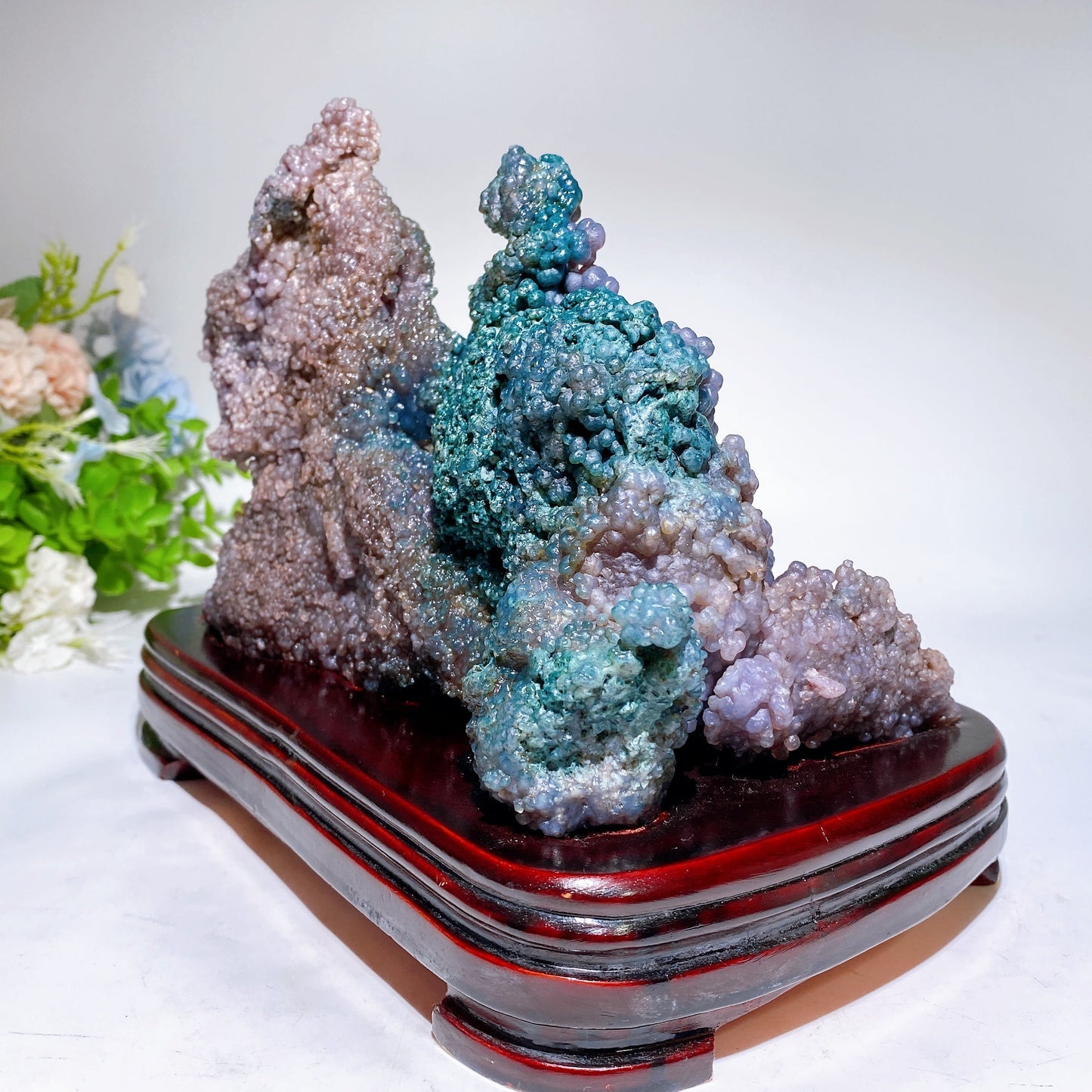 23cm Large unique Grape Agate Specimen with Free Wooden Stand Crystal Healing Bulk Wholesale