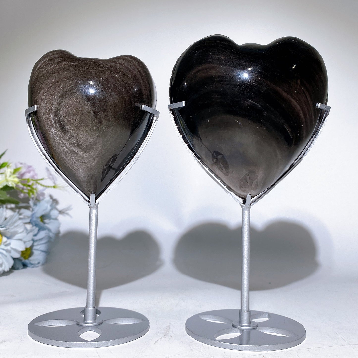 Silver Obsidian Heart Angel Carving with Stand Crystal Healing Bulk Wholesale