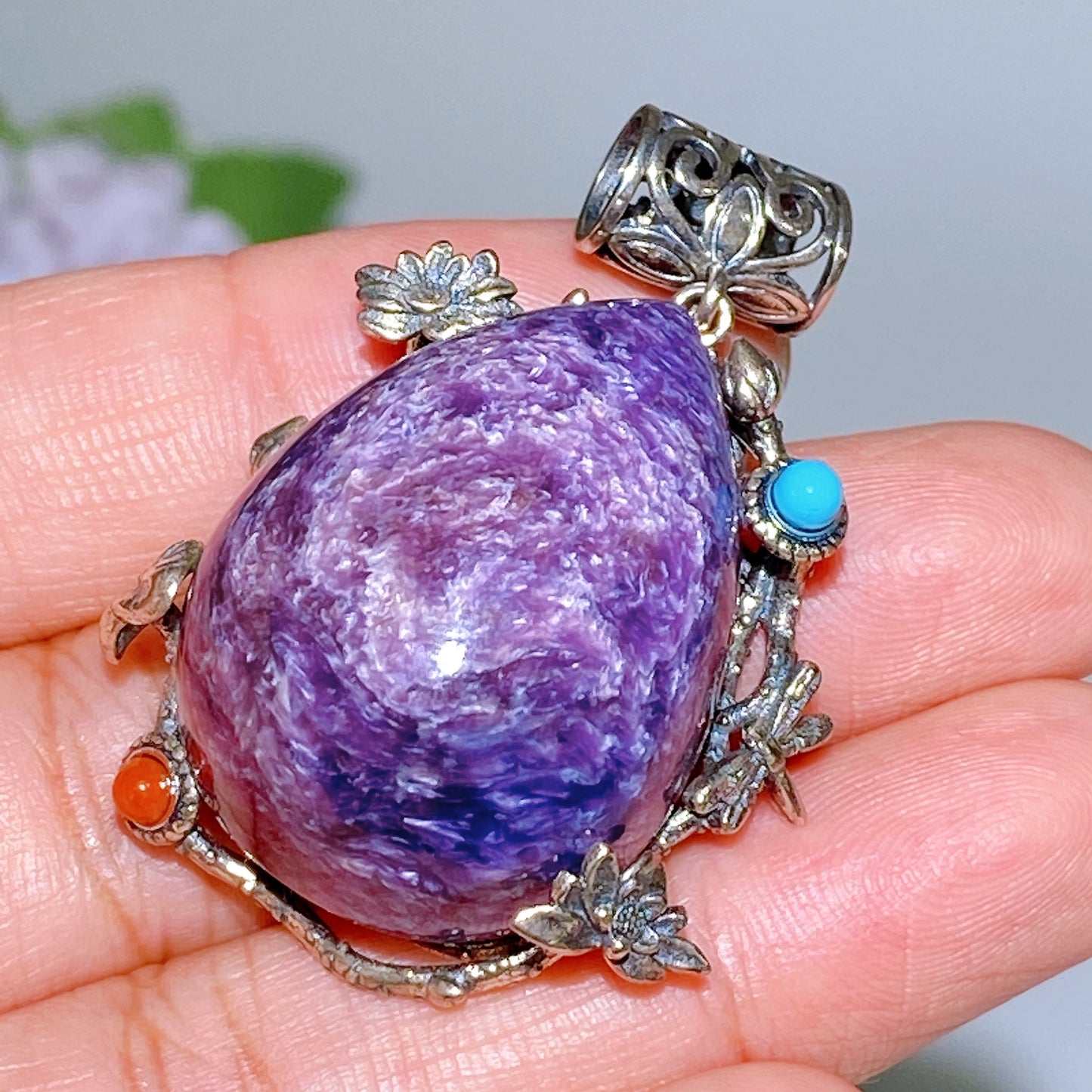 Sterling Silver Charoite Pendant Crystal Healing Bulk Wholesale