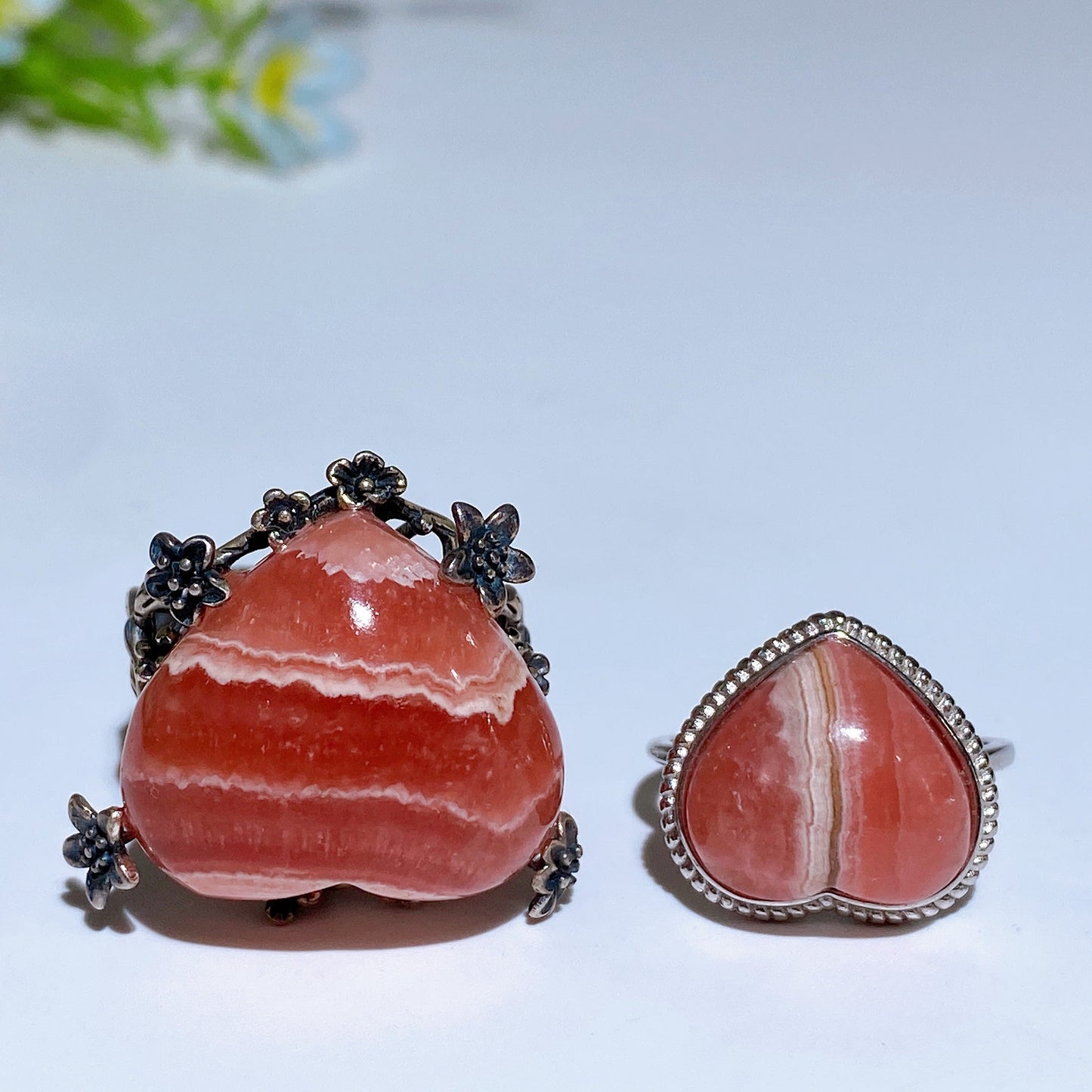 Sterling Silver Rhodochrosite Heart Ring Crystal Healing Bulk Wholesale