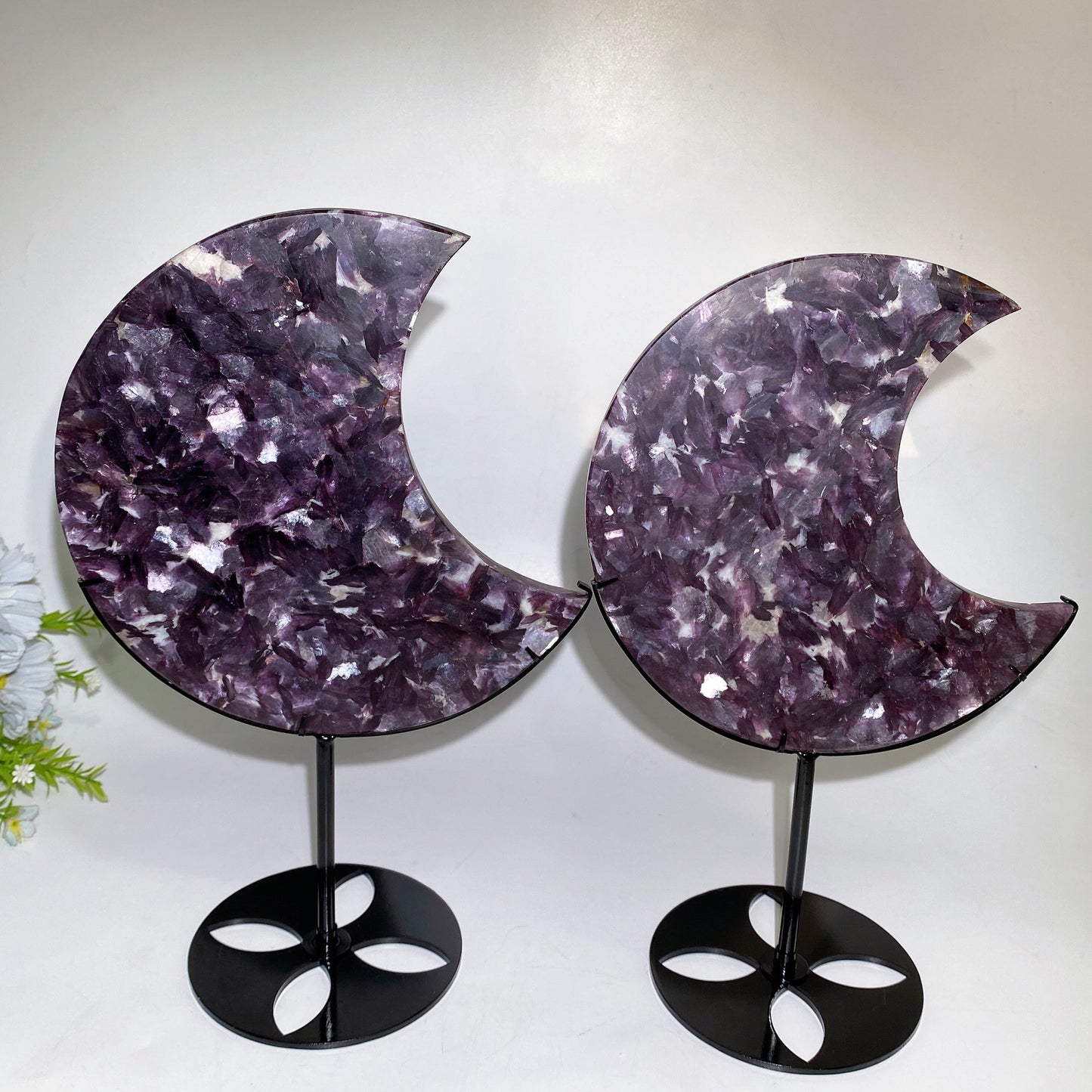 Purple Lepidolite Moon Carving with Stand Crystal Healing Bulk Wholesale