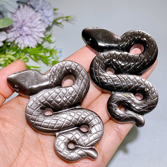 2.7" Silver Obsidian Snake Carving Crystal Healing Bulk Wholesale