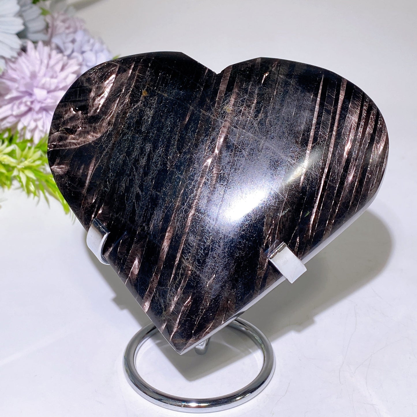 5.0" Large Unique Hypersthene Heart Carving with Stand Crystal Healing Bulk Wholesale