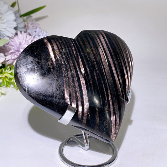 5.0" Large Unique Hypersthene Heart Carving with Stand Crystal Healing Bulk Wholesale