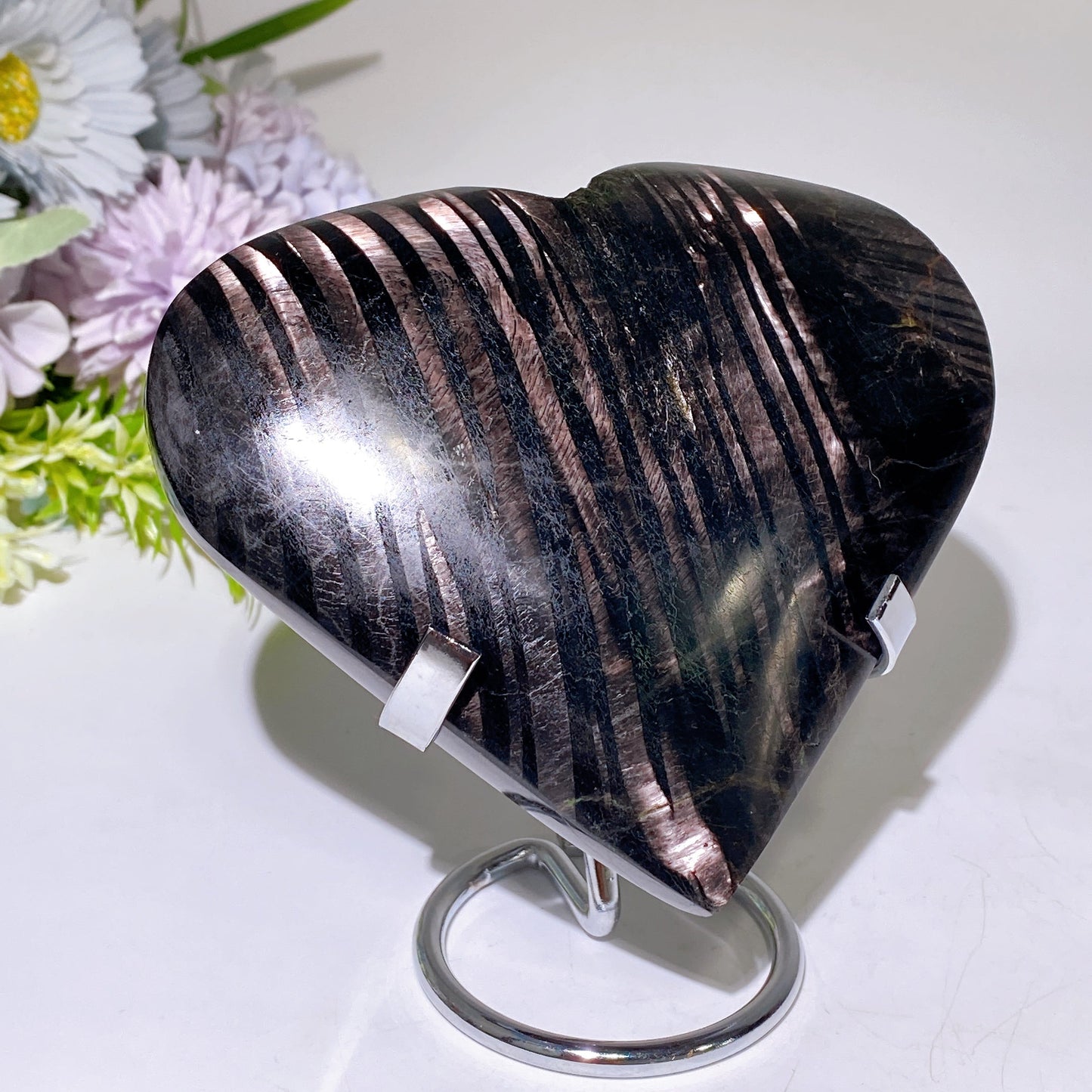 5.0" Large Unique Hypersthene Heart Carving with Stand Crystal Healing Bulk Wholesale