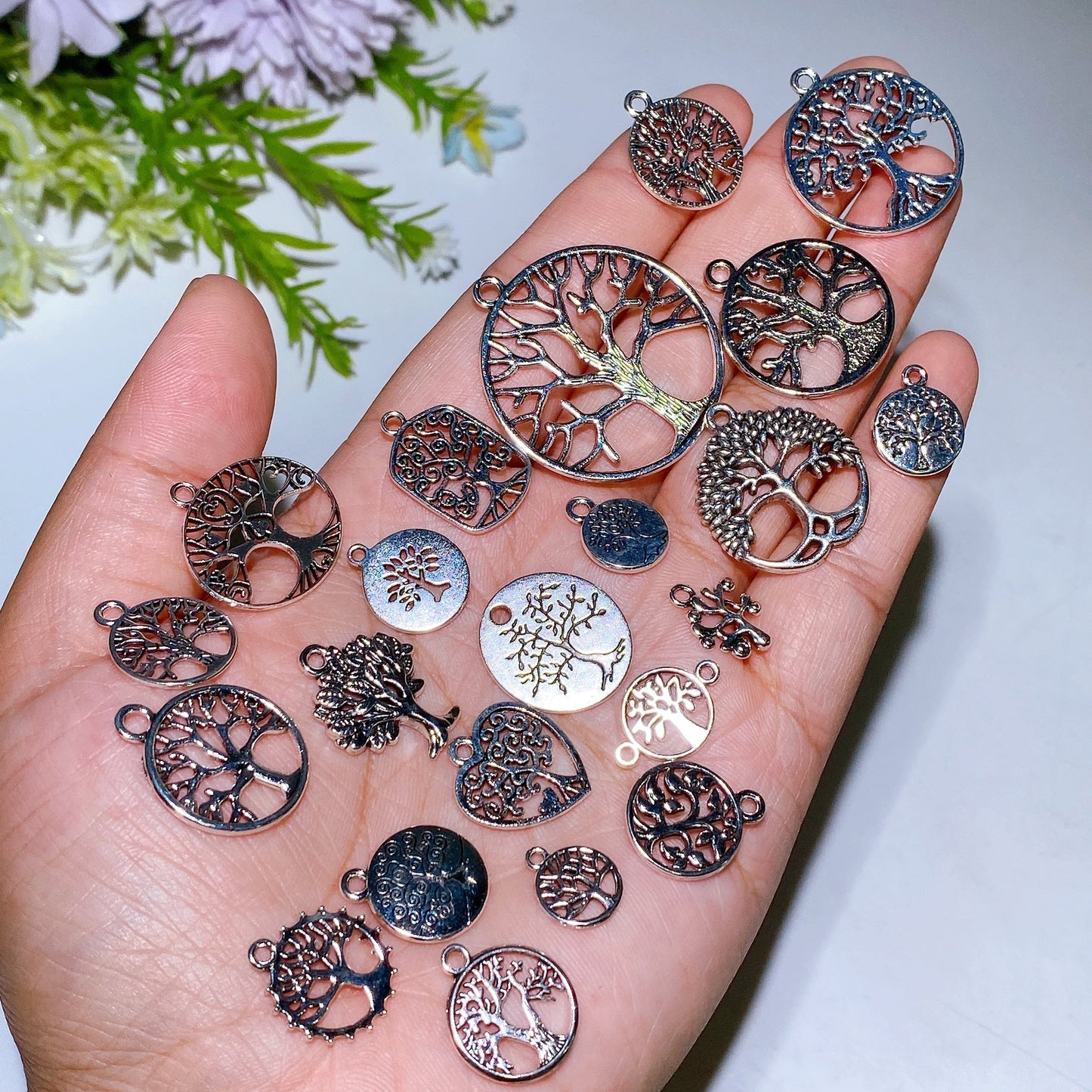 Silver Metal Life Tree Charms for DIY Crystal Healing Bulk Wholesale