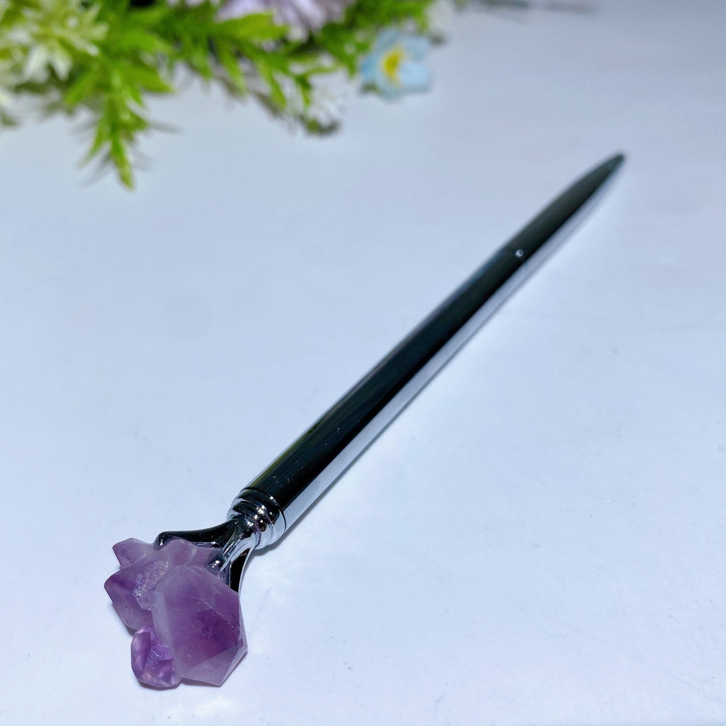 15cm Raw Crystal Silver Color Pen Crystal Healing Bulk Wholesale