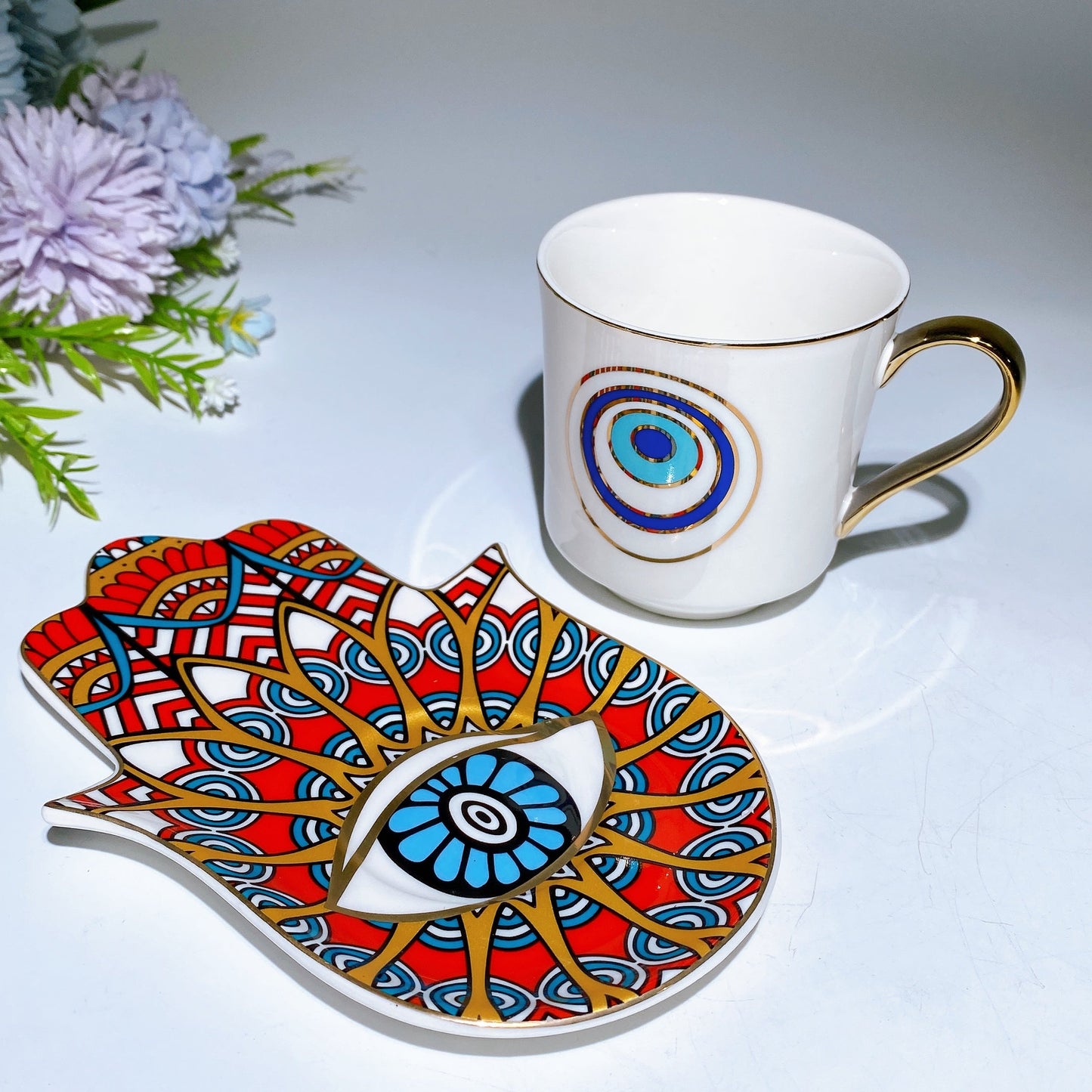 Ceramic Evil Eye Cup & Mat with Gift Box Set Crystal Healing Bulk Wholesale