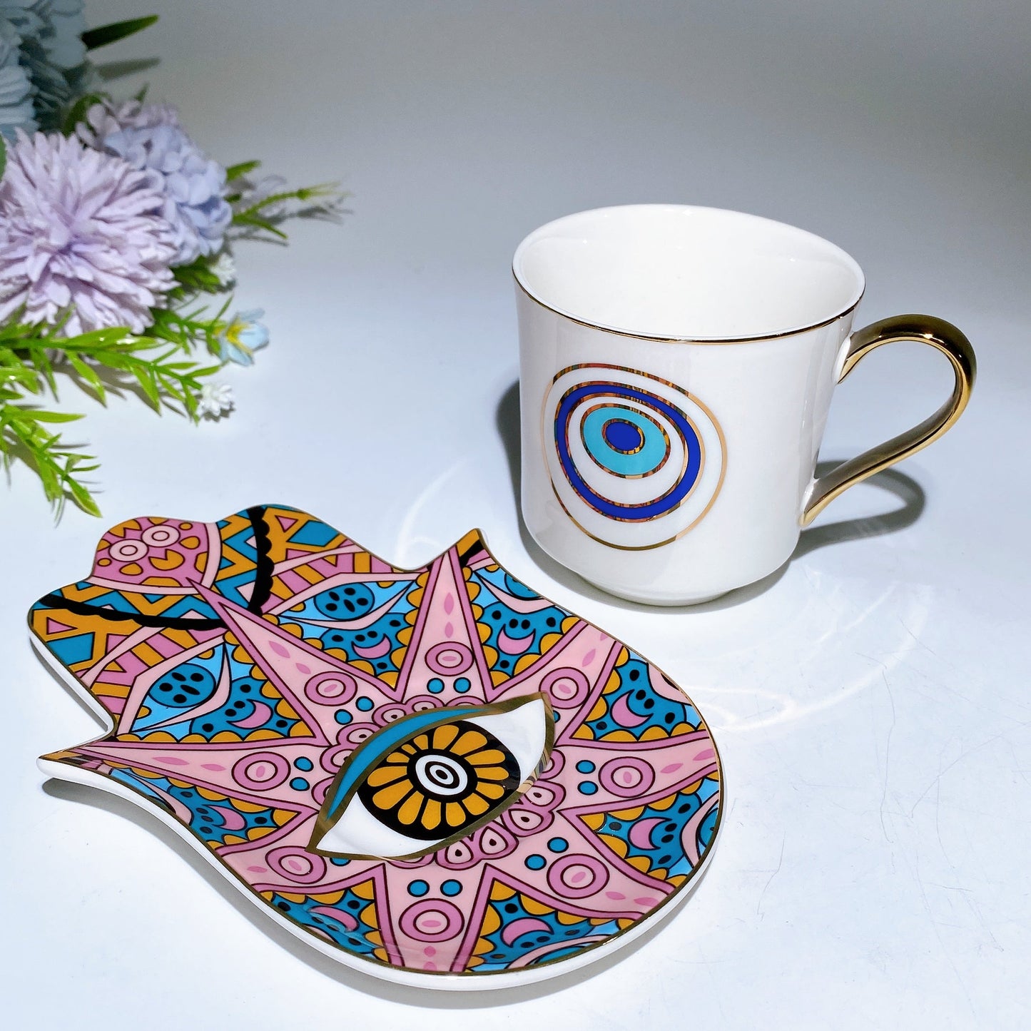 Ceramic Evil Eye Cup & Mat with Gift Box Set Crystal Healing Bulk Wholesale