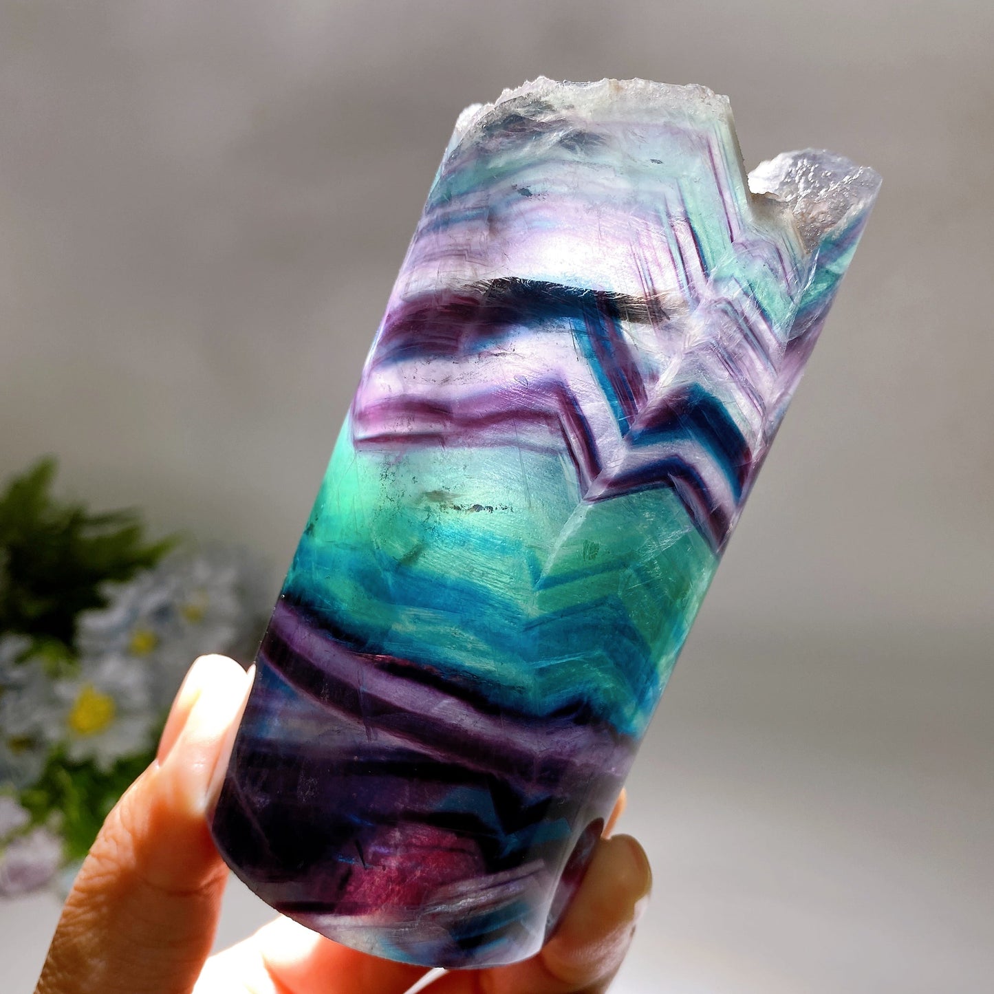 11-13cm Rainbow Fluorite Cylinder Candle Free Form Crystal Healing Bulk Wholesale