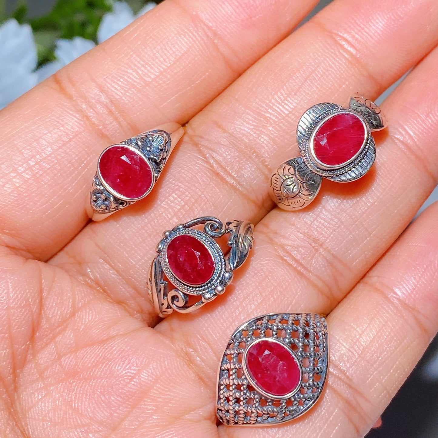 S925 UV Reactive Faceted Ruby Ring Crystal Healing Bulk Wholesale