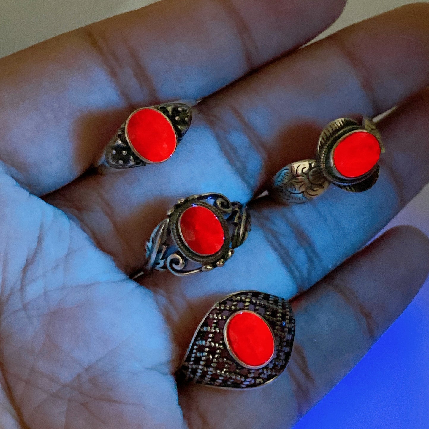 S925 UV Reactive Faceted Ruby Ring Crystal Healing Bulk Wholesale