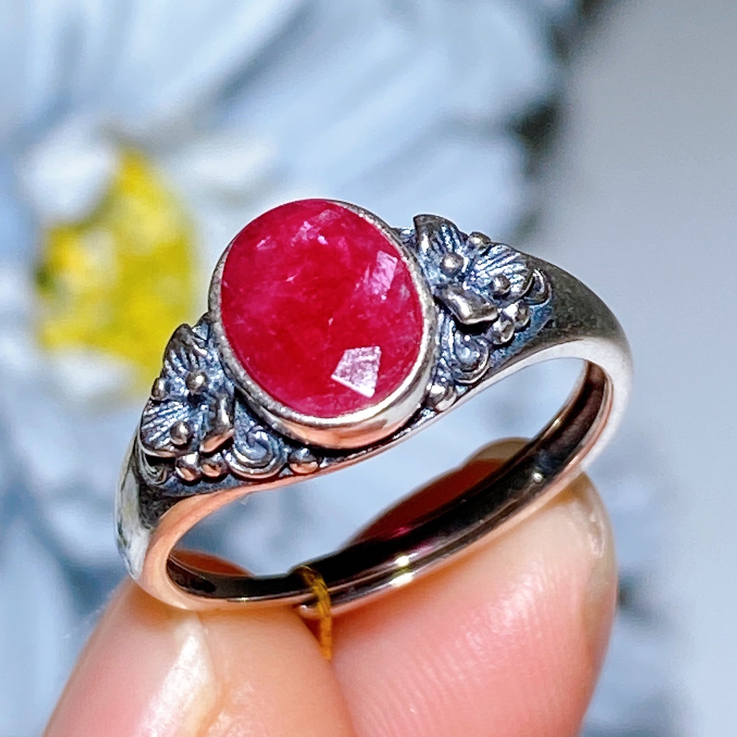 S925 UV Reactive Faceted Ruby Ring Crystal Healing Bulk Wholesale