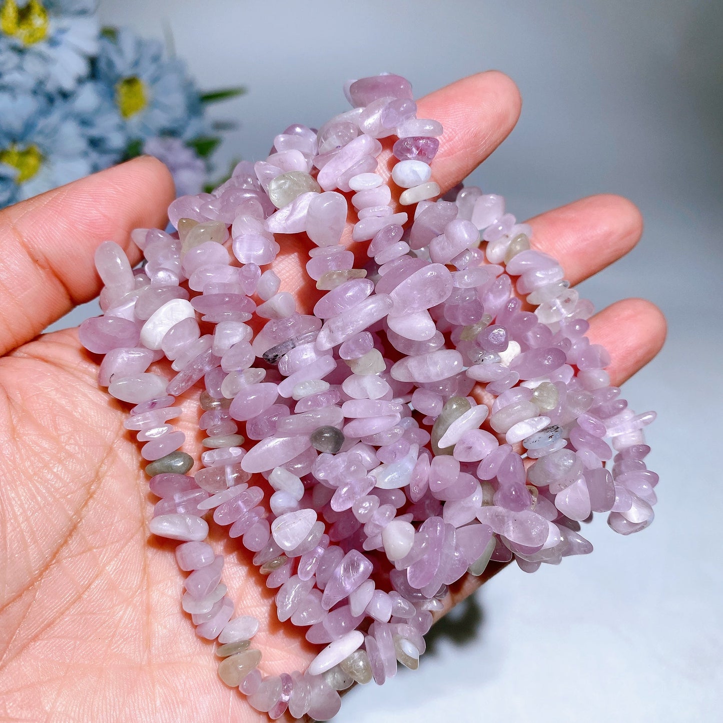 5-9mm Kunzite Chips Bracelet Crystal Healing Bulk Wholesale