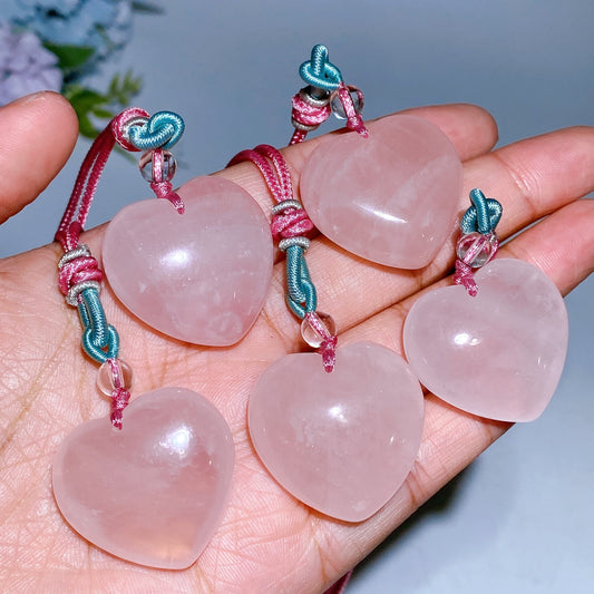 Rose Quartz Heart with Rope Neckalce Crystal Healing Bulk Wholesale