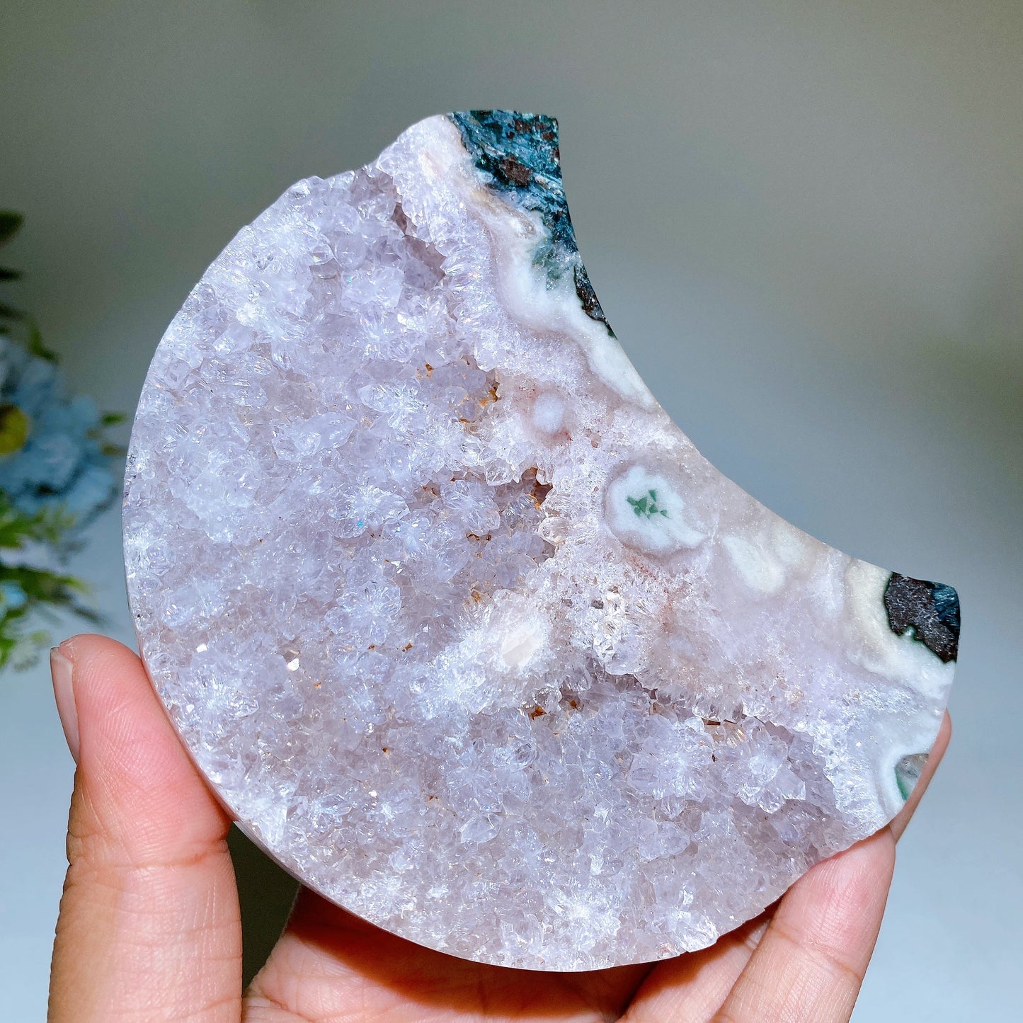 Pink Amethyst Cluster Moon Shape Carving Crystal Healing Bulk Wholesale