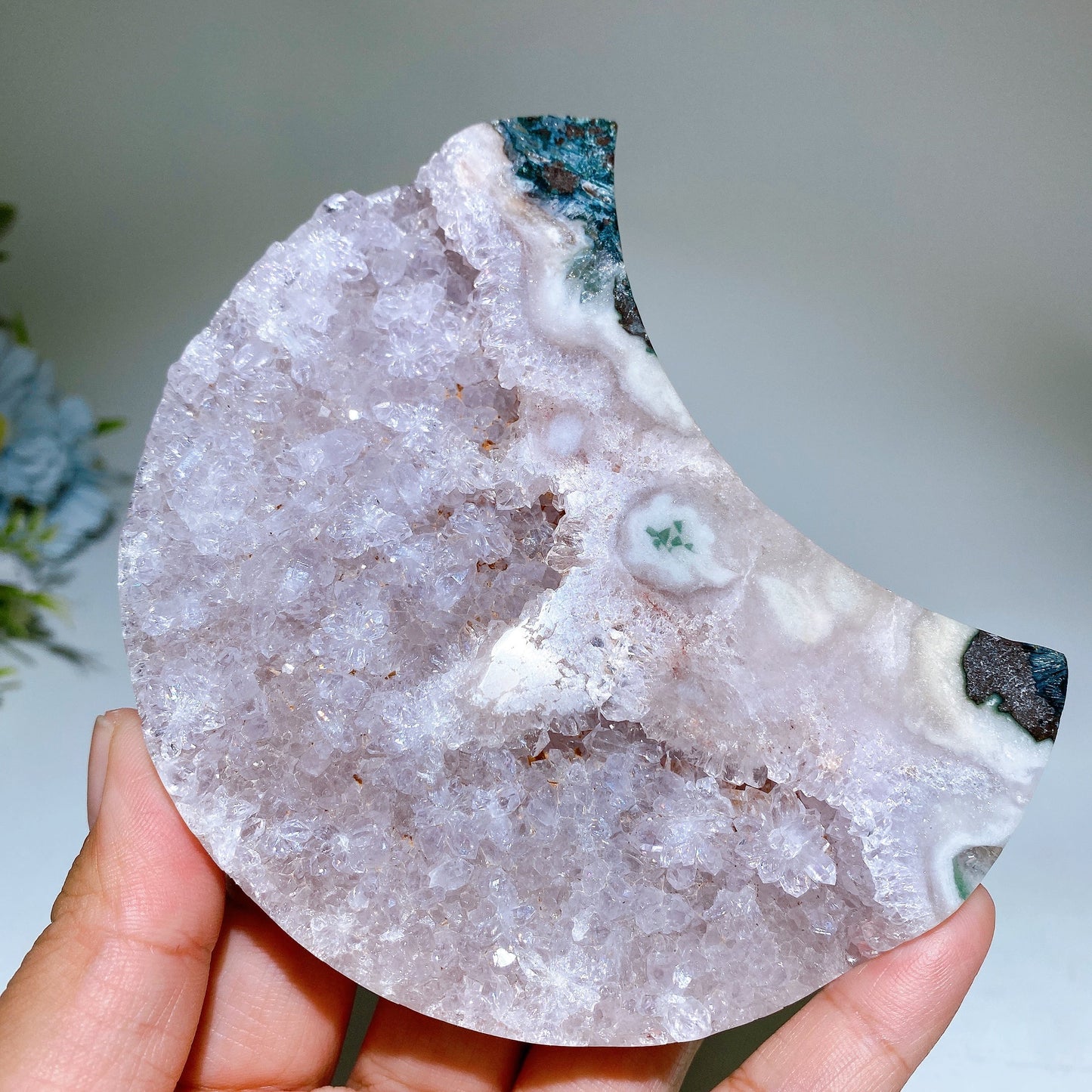 Pink Amethyst Cluster Moon Shape Carving Crystal Healing Bulk Wholesale