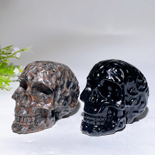 3.5" Black Obsidian Yooperlite Skull Carving Crystal Healing Bulk Wholesale