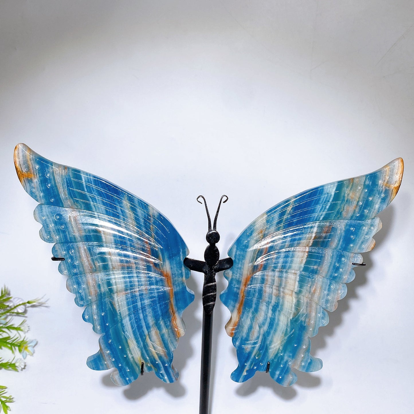Large Unique Blue Onyx Butterfly Wings Carving with Stand Crystal Healing Bulk Wholesale