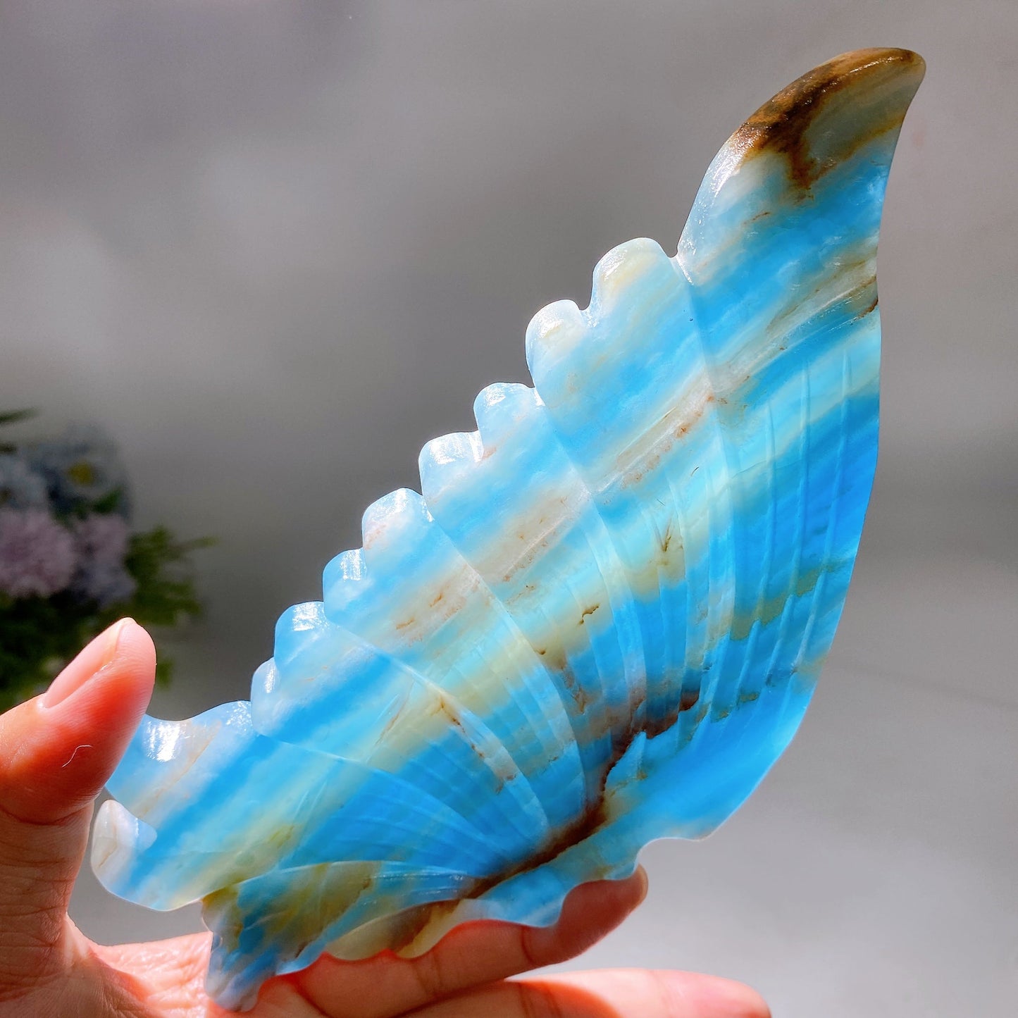 Large Unique Blue Onyx Butterfly Wings Carving with Stand Crystal Healing Bulk Wholesale