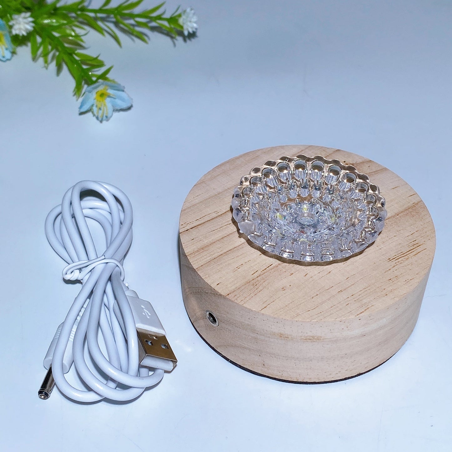Wooden Lamp Spinning Stand with USB Crystal Healing Bulk Wholesale