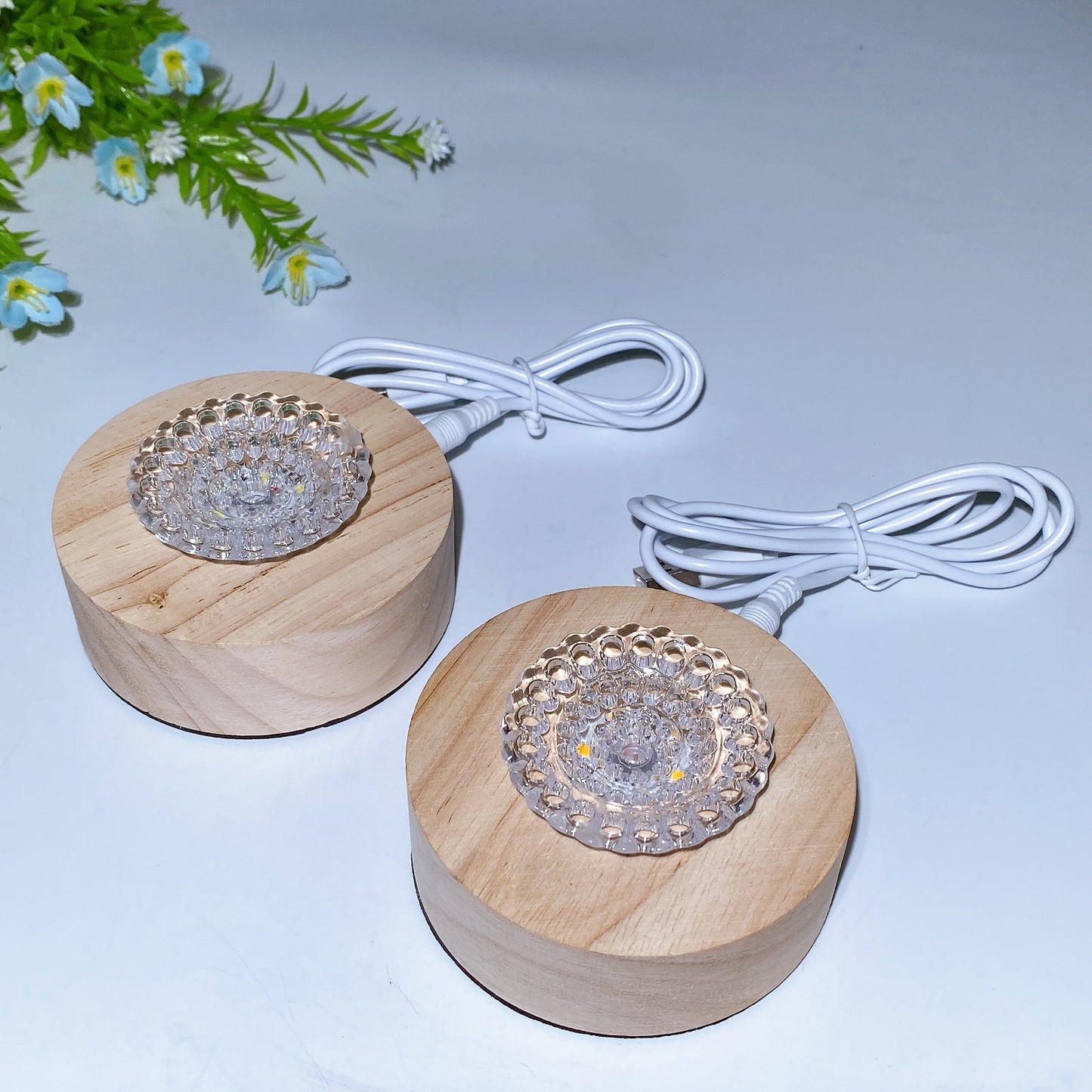 Wooden Lamp Spinning Stand with USB Crystal Healing Bulk Wholesale