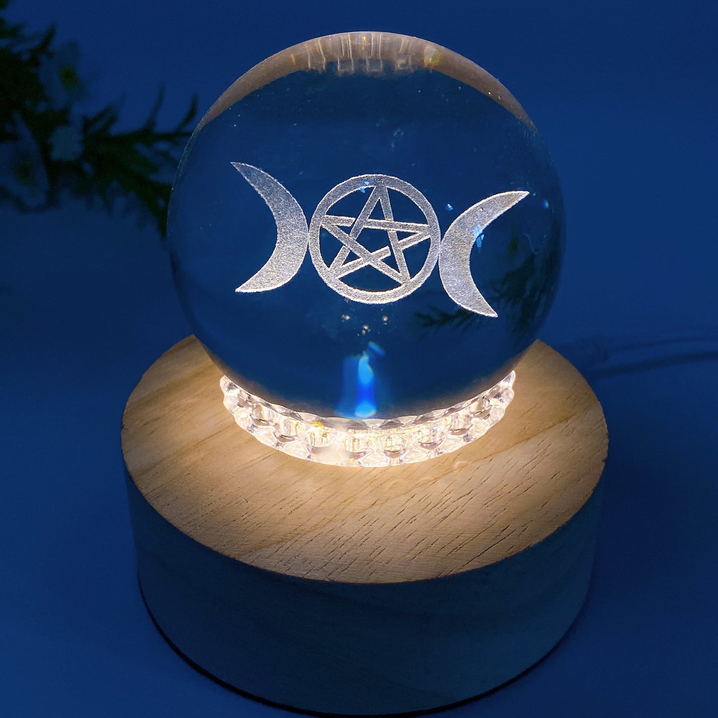Wooden Lamp Spinning Stand with USB Crystal Healing Bulk Wholesale