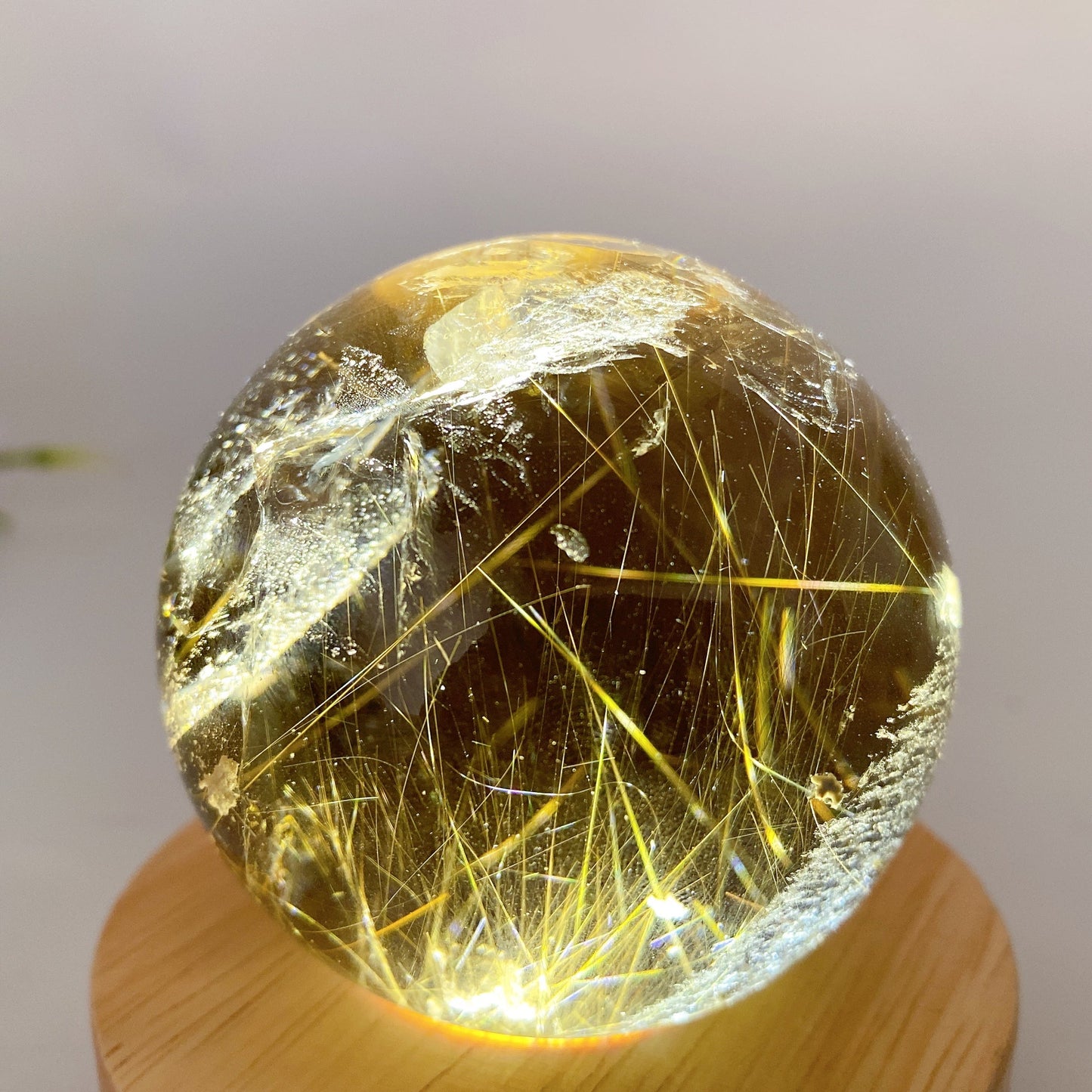 62mm Unique Golden Rutilated in Smoky Quartz Sphere Crystal Healing Bulk Wholesale