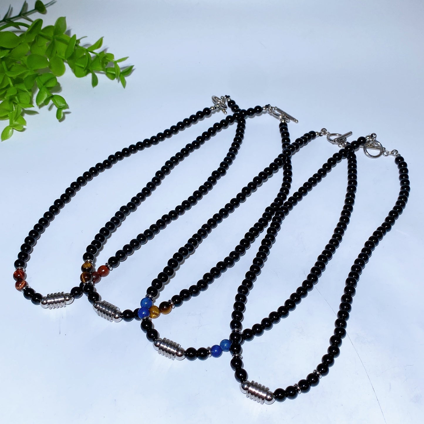 6mm Black Obsidian with Crystal Stainless Steel Neckalce Crystal Healing Bulk Wholesale