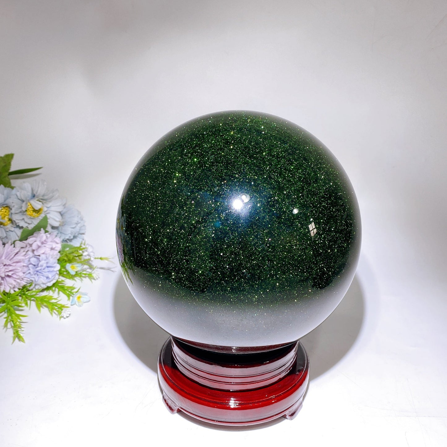 Large Unique Green Blue Sandstone Sphere with Wooden Stand Crystal Healing Bulk Wholesale