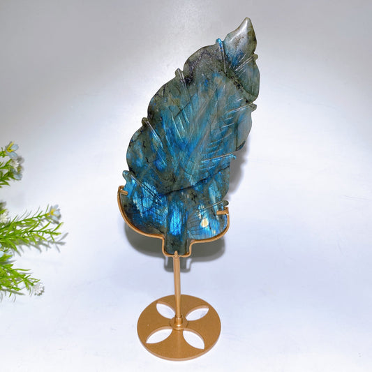 Natural Labradorite Feather Carving with Stand Crystal Healing Bulk Wholesale