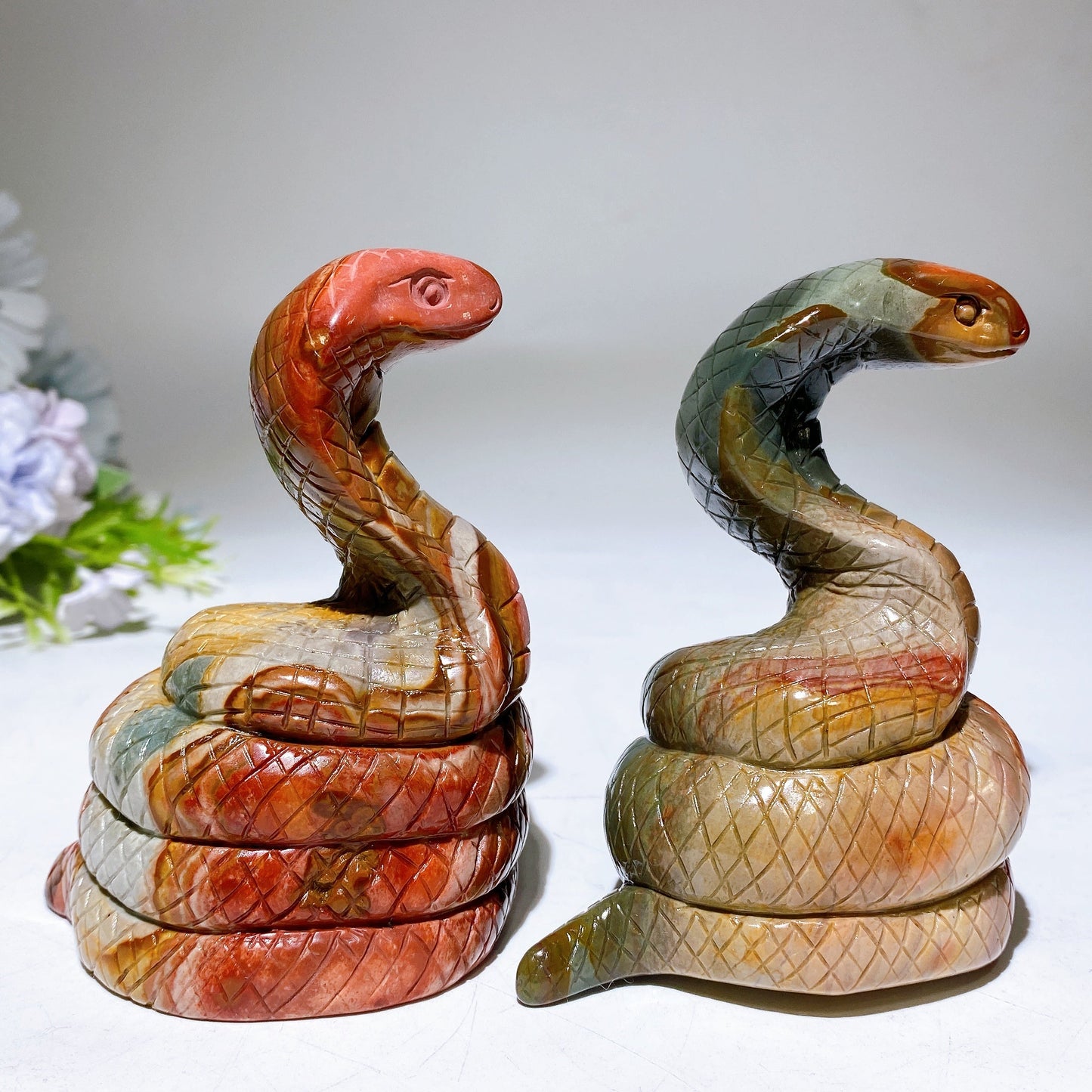 3.7" Polychrome Cobra Snake Carving Crystal Healing Bulk Wholesale