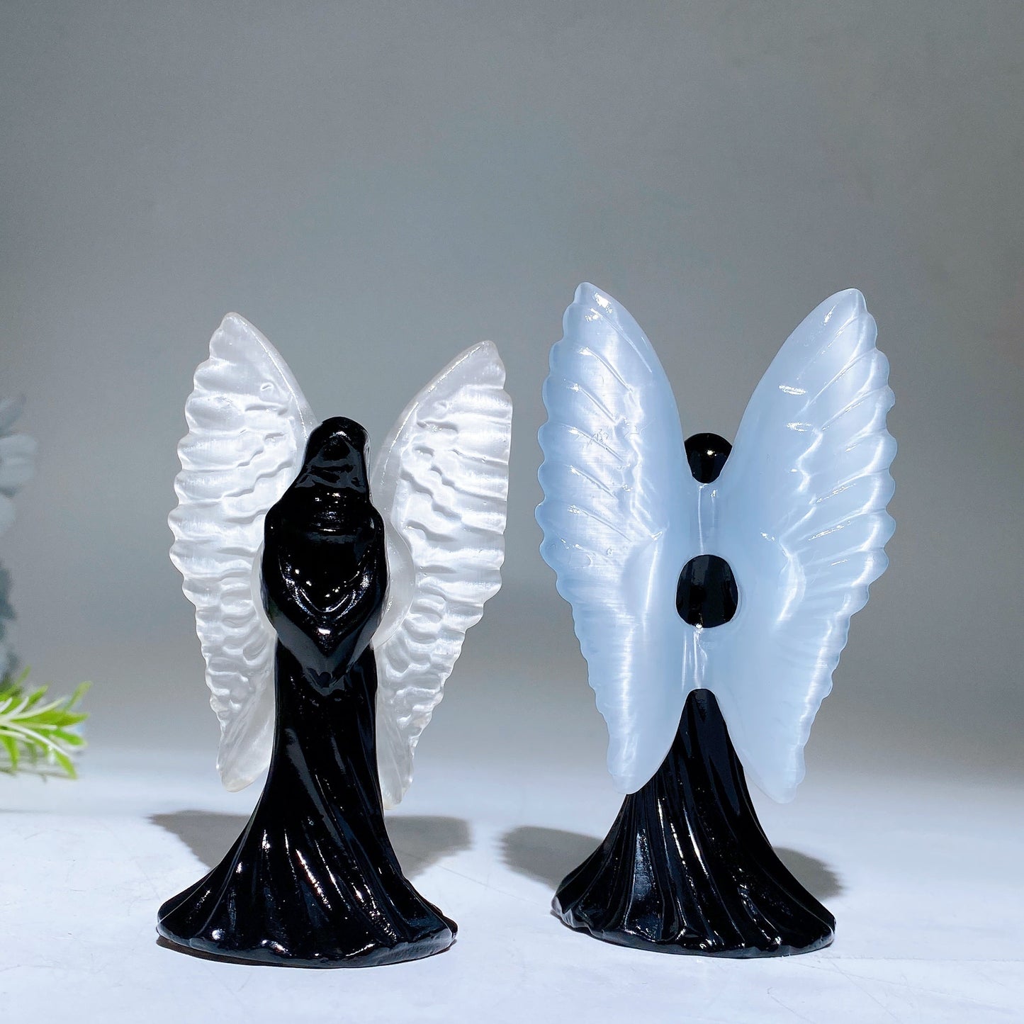 3.6" Black Obsidian with Cat's Eye Angel Carving Crystal Healing Bulk Wholesale