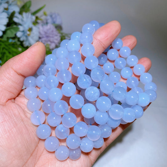10mm Natrual Blue Chalcedony Bracelet Crystal Healing Bulk Wholesale