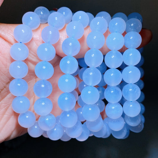 10mm Natrual Blue Chalcedony Bracelet Crystal Healing Bulk Wholesale